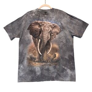 The Mountain Elephant Graphic T Shirt Mens XL Gray Tie Dye Nature Animal Tee